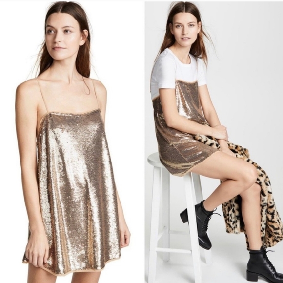 Free People Dresses & Skirts - NWT FREE PEOPLE Gold Shimmer Sequins Mini Dress